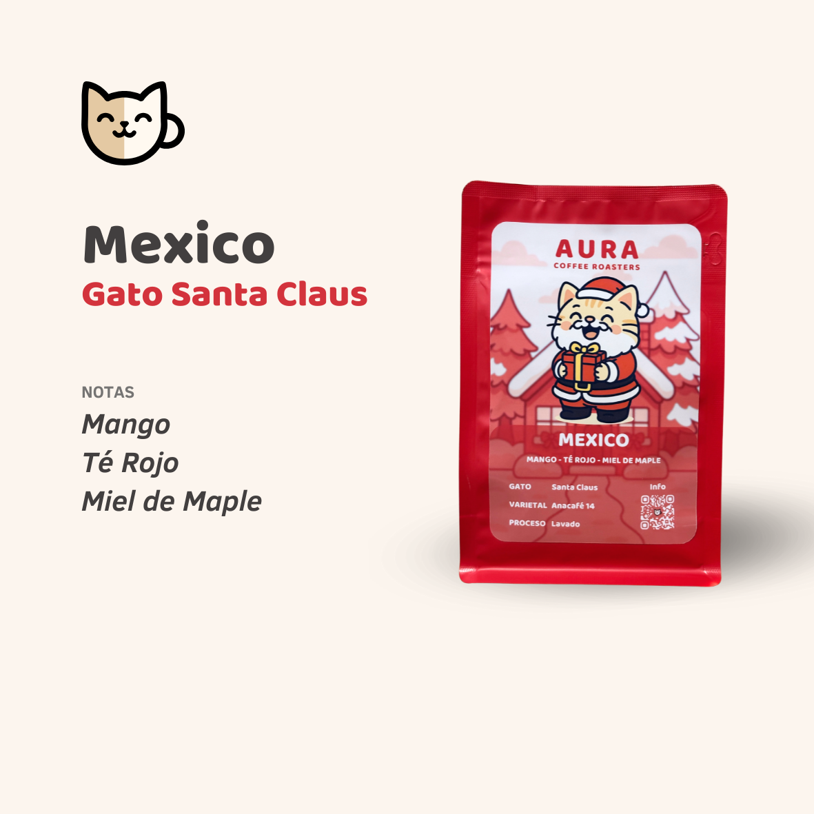 Gato Santa Claus from Aura Coffee Roasters