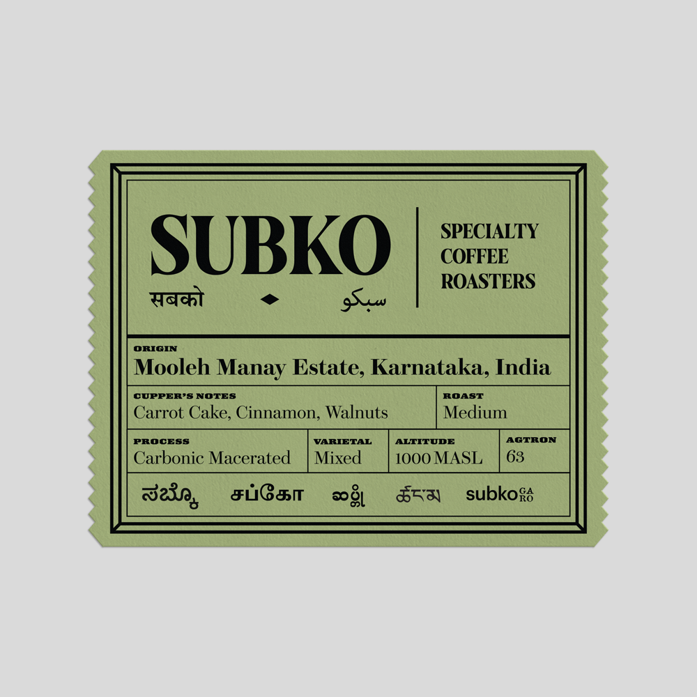 Mooleh Manay: Coorg, Karnataka | Arabica | Carbonic Macerated | Medium Roast from Subko Coffee