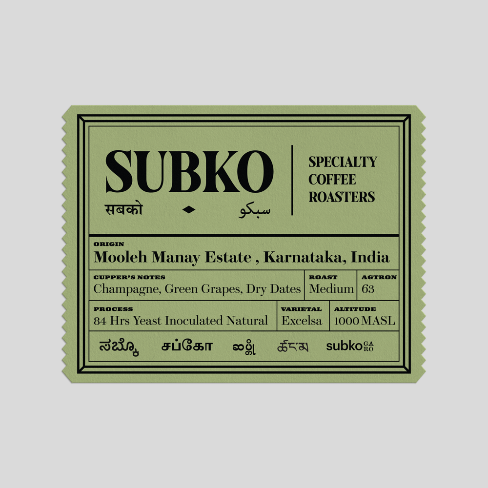 Mooleh Manay: Coorg, Karnataka | Excelsa | 84 Hours Yeast Inoculated Natural | Medium Roast from Subko Coffee